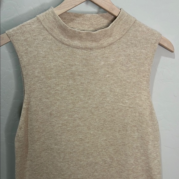 Mango MNG Dress Knit Sweater Beige Tan Sleeveless Mock Neck Sheath Side Split - Picture 2 of 13